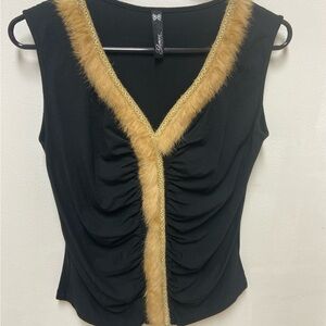 Glamour Black Top with Gold Fur Trim